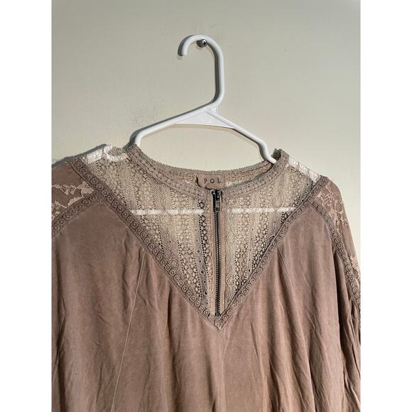 Pol Adley Lace Quarter Zip Bohemian Top Size Medium - Picture 2 of 10